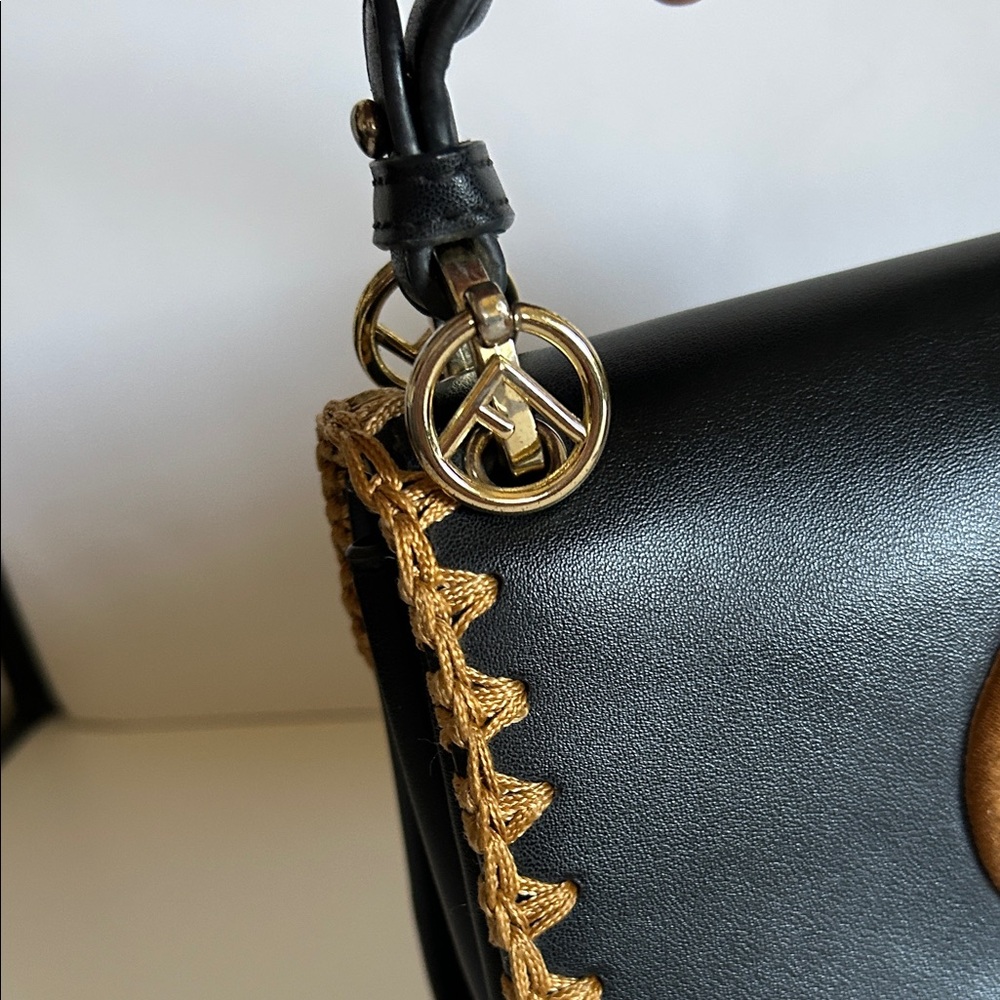 Black and Brown Shoulder Bag with Gold Accents - Picture 5 of 17